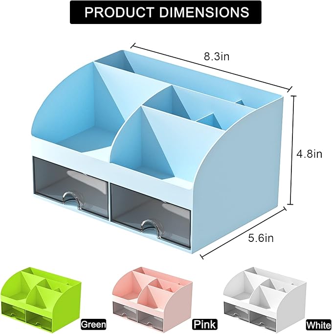 Desk Organizer with 6 Compartments and 2 Drawers, Plastic Makeup Organizer - Image 2