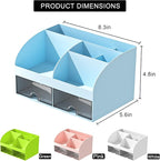 Desk Organizer with 6 Compartments and 2 Drawers, Plastic Makeup Organizer - Image 2