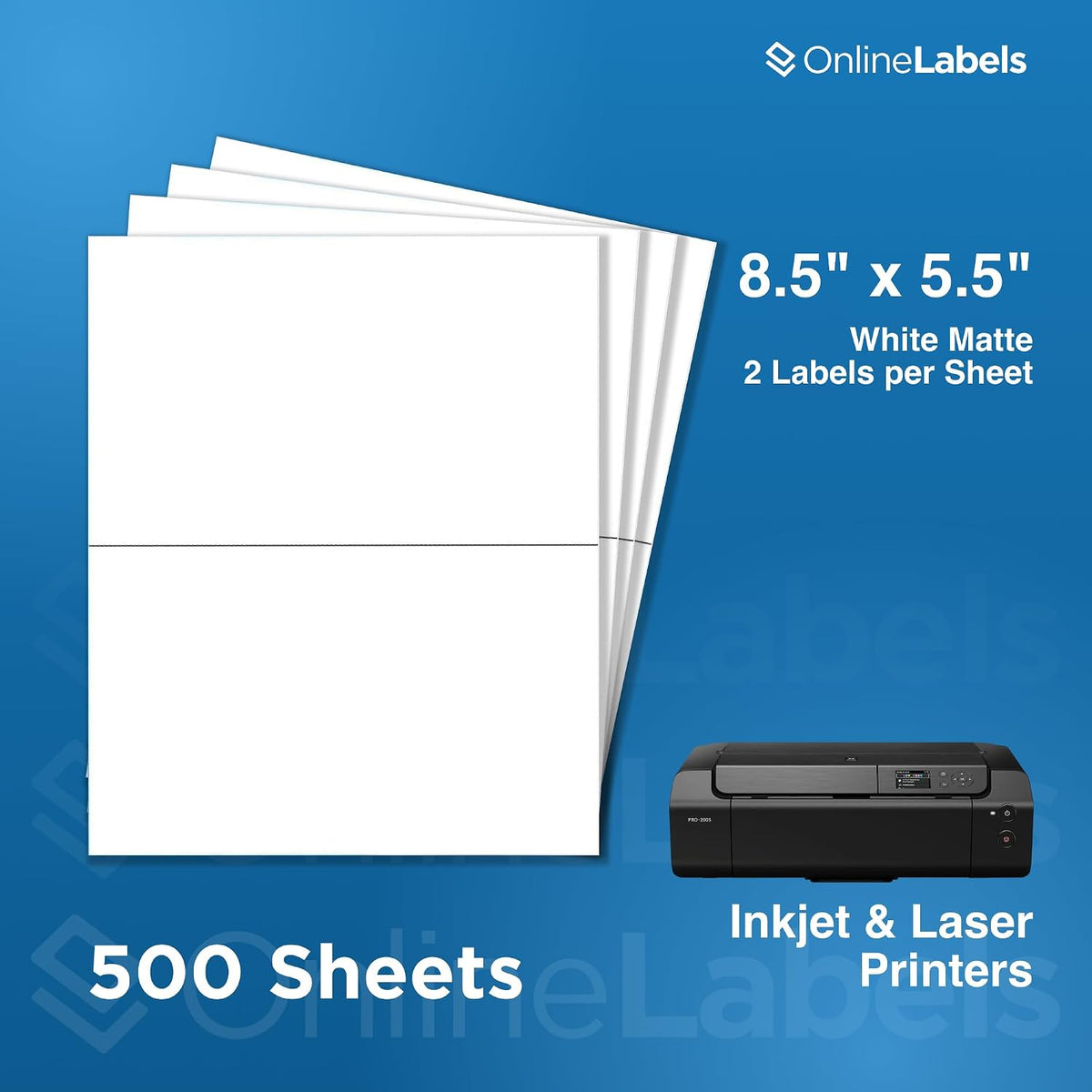 OnlineLabels 8.5" x 5.5" Half-Sheet Shipping Labels - Matte - 500 Sheets | Permanent Adhesive, Blank Rectangle Labels, Inkjet & Laser Compatible, Ideal for FBA, FedEx, USPS, & UPS Shipping