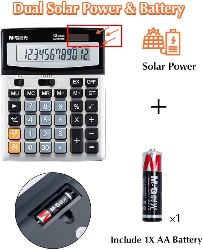 M&G Desk Calculator 12 Digit Extra Large LCD Display Calculators, Dual Solar - Image 3