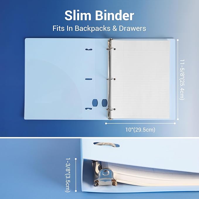 MUKAWA 1 Inch 3 Ring Binder, D-Ring Binder Holds 250 Sheets, PP Cover - Image 2