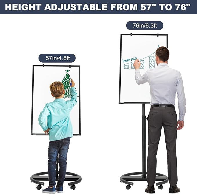 Mobile Whiteboard, 36” x 24” Magnetic Portable White Board on Wheels, Height - Image 2