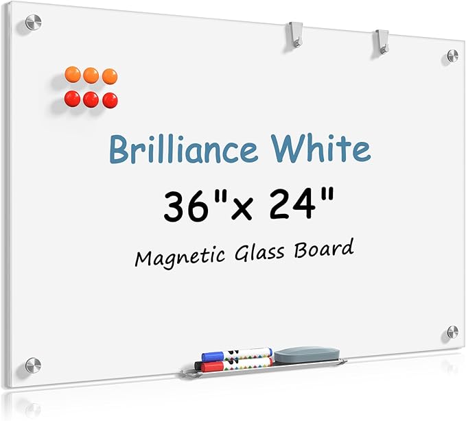MaxGear Glass Whiteboard, Tempered Magnetic Dry Erase Board Ultra White by MaxGear