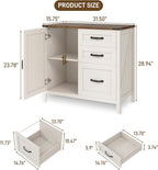 3 Drawers Farmhouse File Cabinet with Door for Home Office, Rustic White | Halitaa Lateral Filing Cabinet for Letter/A4 Size Hanging Files, Large Wood File Storage Cabinet Printer Stand