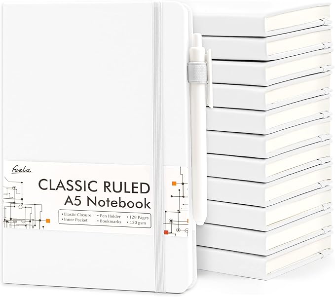 feela 12 Pack Notebooks Journals Bulk, Hardcover Notebook Classic Ruled Lined by feela