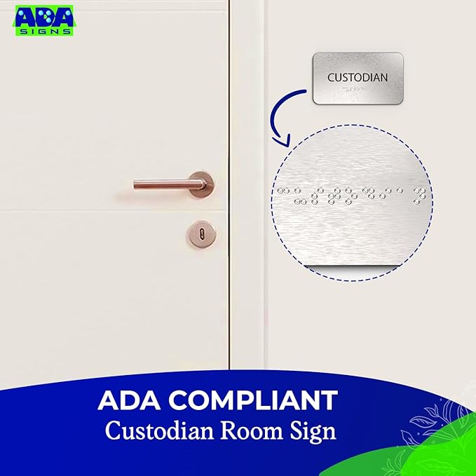 ADASigns Custodian Closet Sign 7" W x 4" H Durable Brushed Aluminum - Image 7