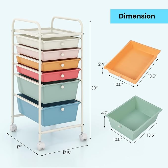 Giantex 6 Storage Drawer Cart Rolling Organizer Cart - Image 3