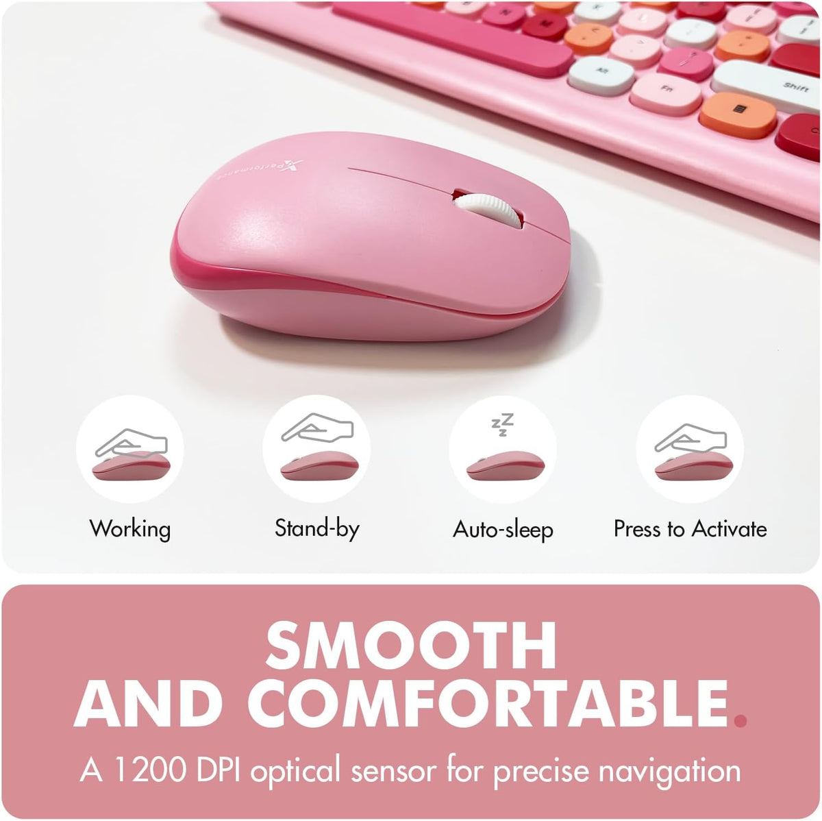 X9 Pink Keyboard and Mouse Wireless Combo - Retro Typewriter Keyboard and Mou...