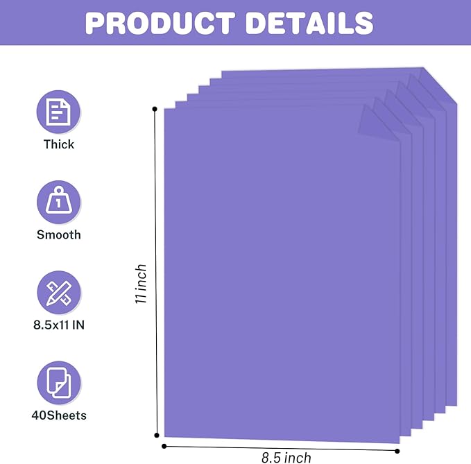 Cardstock 8.5 X 11, 40 Sheets, Dark purple Card Stock, 75lb/ 200gsm Copy Paper - Image 2