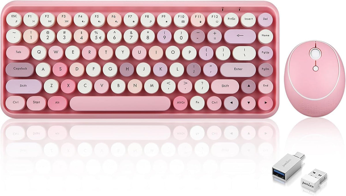 Perixx PERIDUO-713 Wireless Mini Keyboard and Mouse Combo, Retro Round Key Ca...