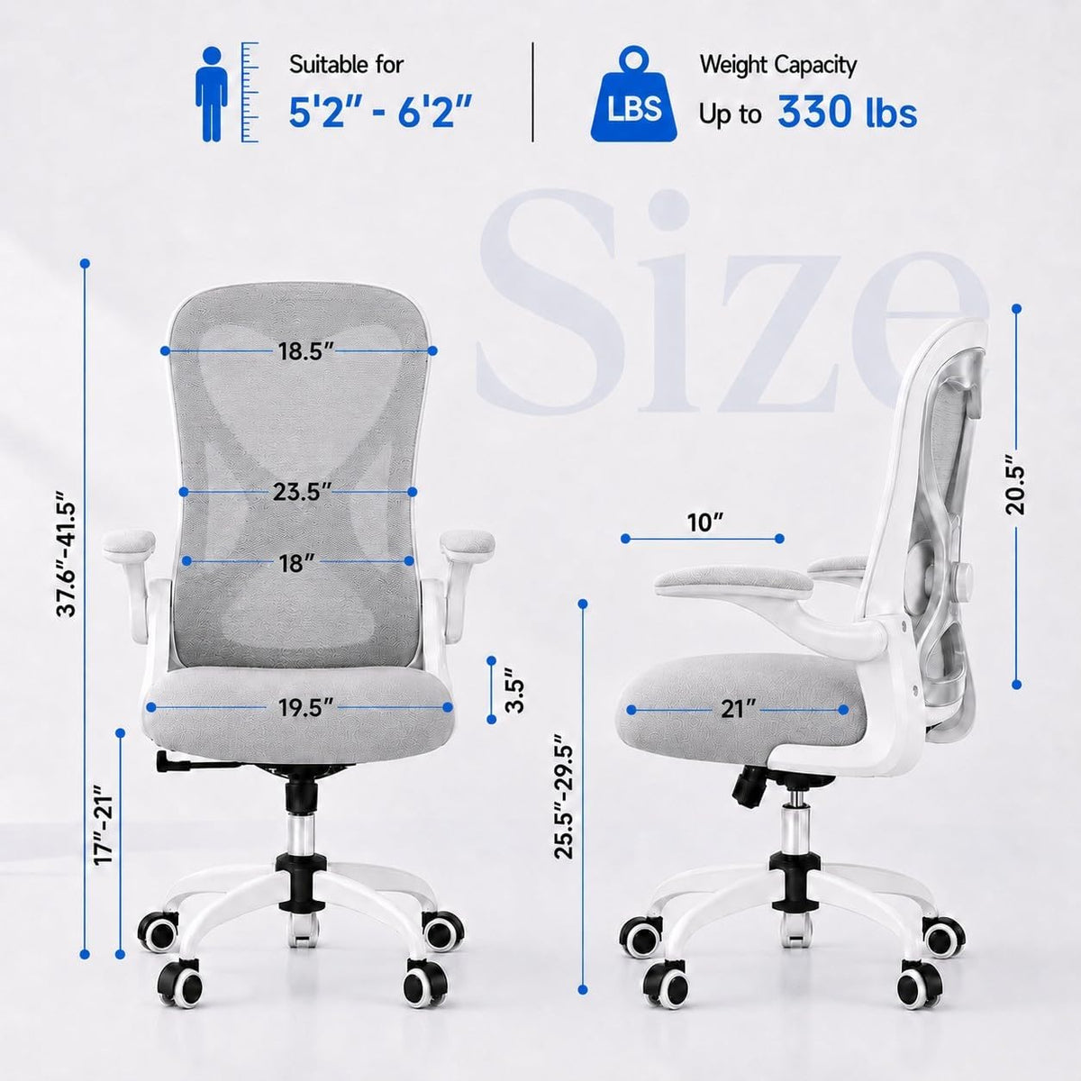 ergonomic home office chair, 4-way lumbar, thick cushion shown in use