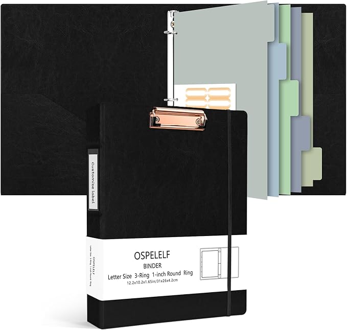 Ospelelf 3 Ring Clipboard Binder 1 Inch Leather by OspelelfOfficeSupplies