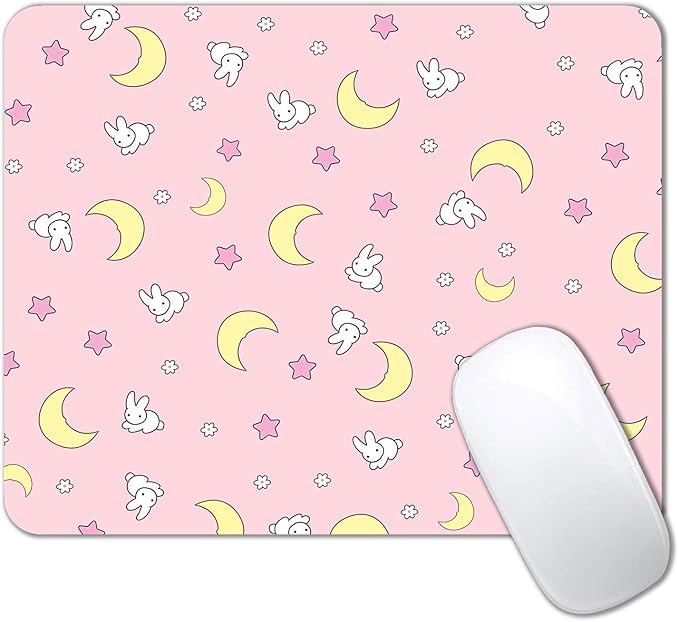IMAYONDIA Pink Kawaii Mouse Pad, Cute Moon Bunny Small Mouse Mat，Aesthetic by IMAYONDIA