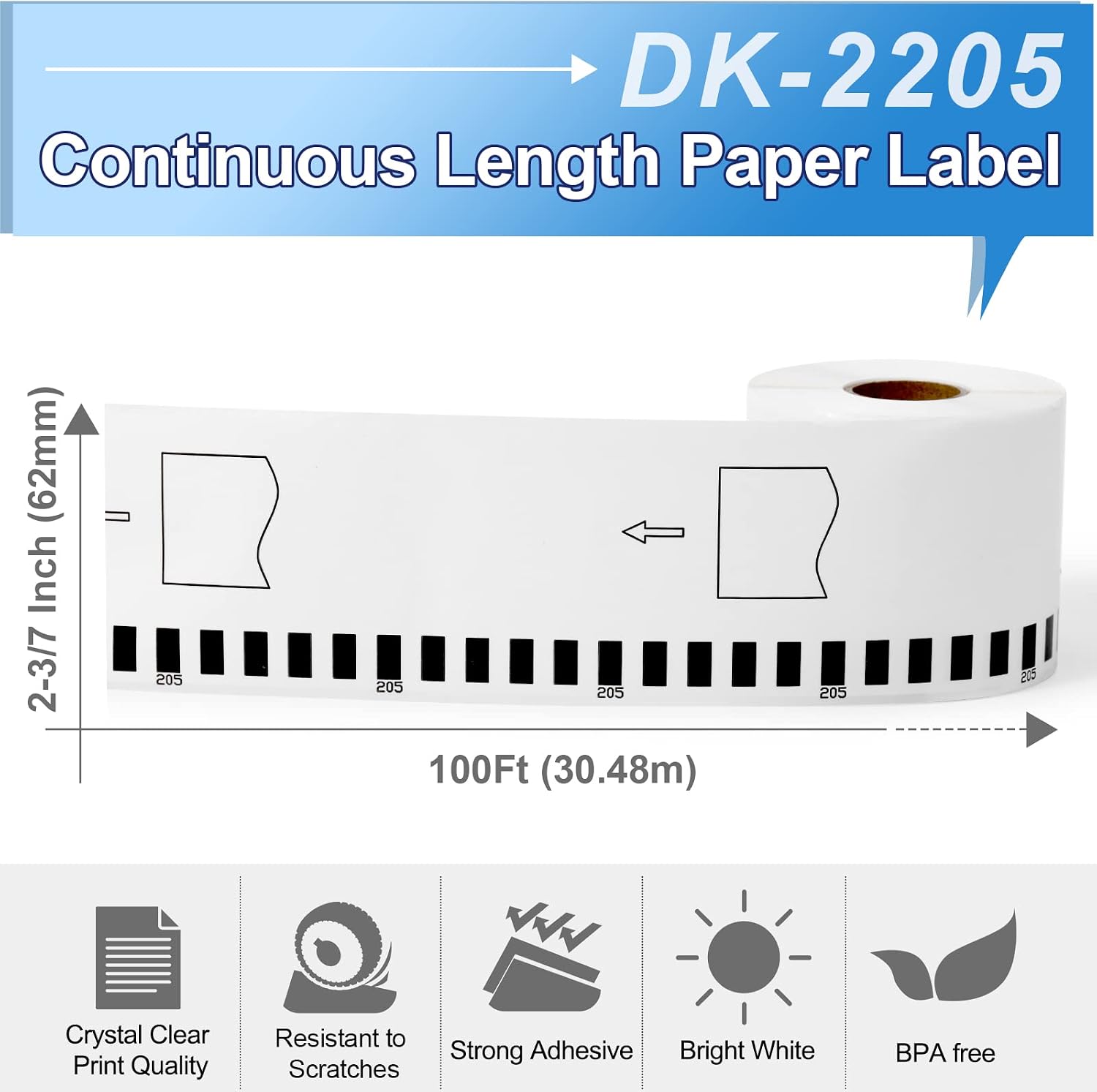 COLORTY Replace for Brother DK-2205 Continuous Printer Labels 2.4" x 100' | DK2205 DK Paper Tape Compatible with Brother QL-820NWB QL-800 QL-810W QL-600 QL-1100nwb Label Printers (12 Rolls + 1 Fram)