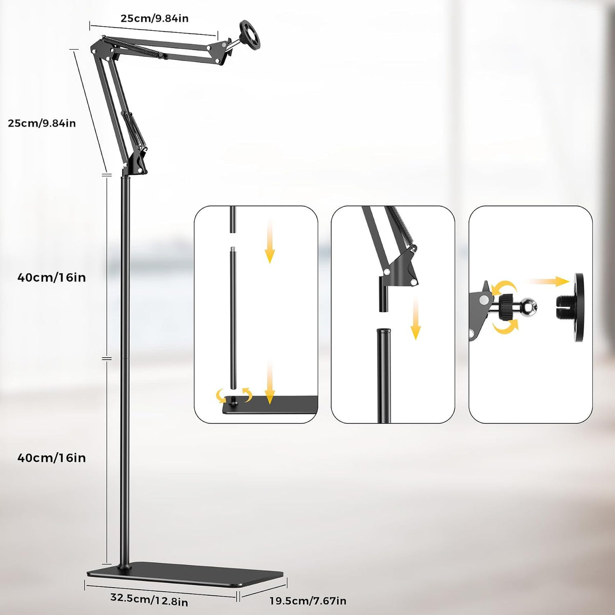 Floor Magnetic Bed Phone Holder for Laying Down, Bedside Stand for Kindle