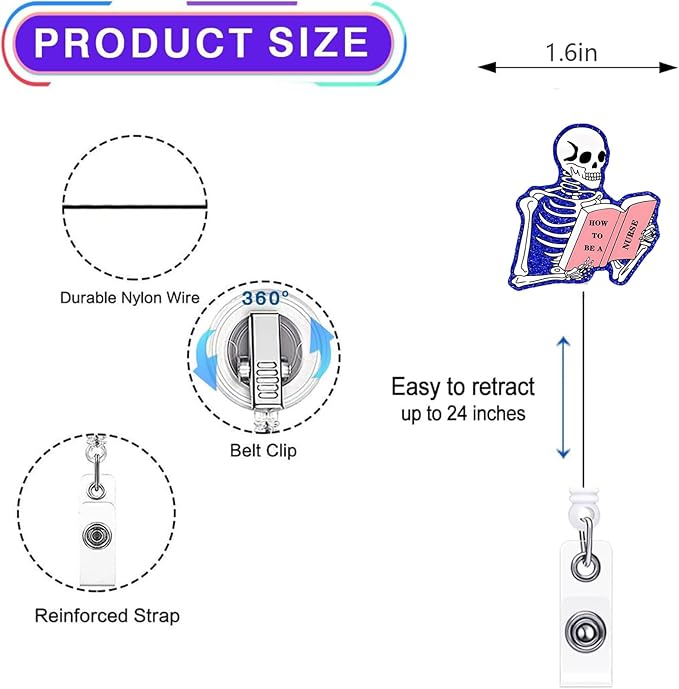 2Pcs Funny Skeleton Office Badge Reel Retractable - Image 3