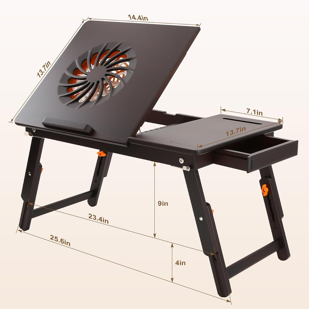 Nnewvante Laptop Desk with Fan 7 Angles & 4 Heights Adjustable,Black Walnut