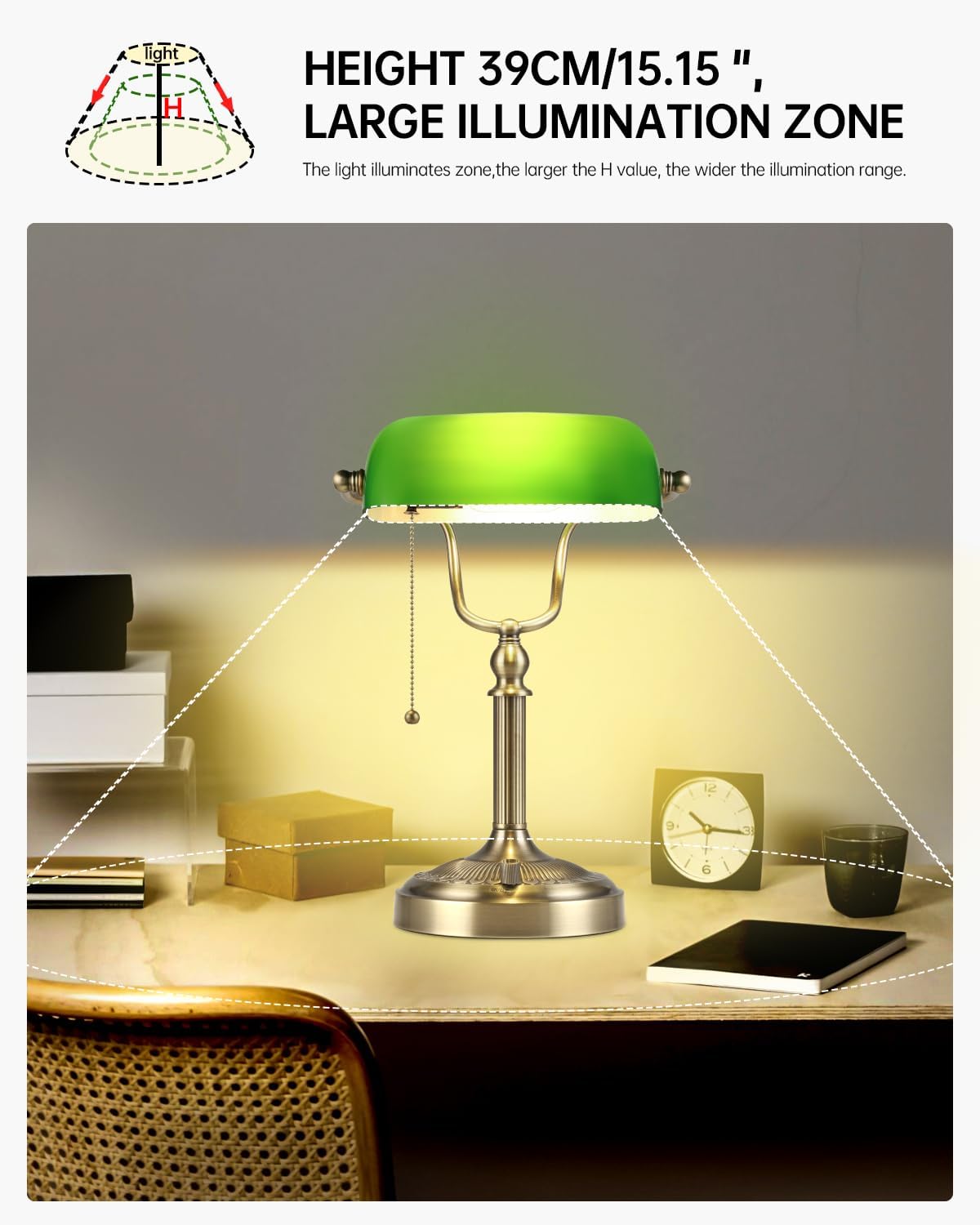 Green Stepless Dimmable Glass Bankers Desk Lamp