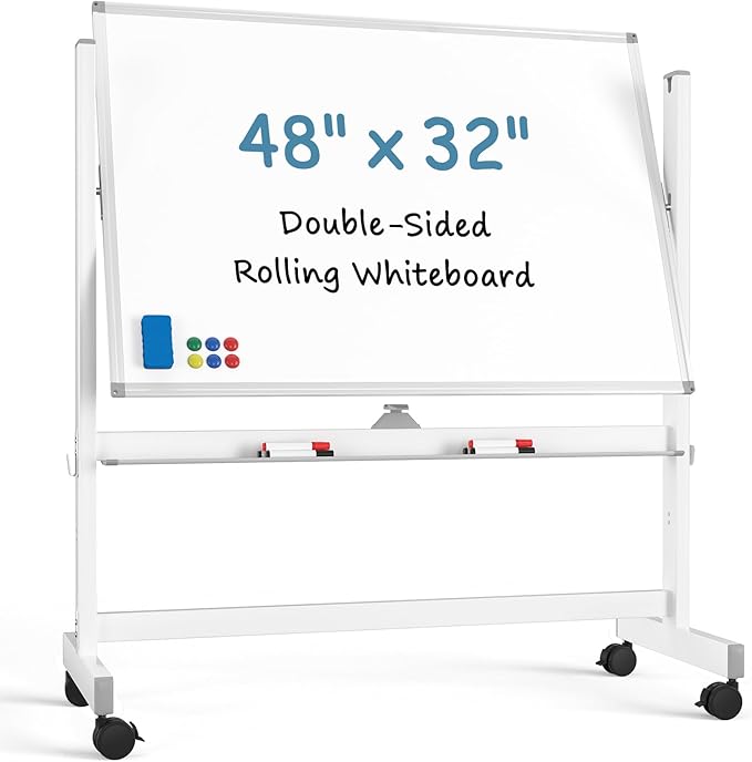 MaxGear Rolling Whiteboard, 48 x 32 Inch Double-Sided Magnetic Dry Erase Board by MaxGear