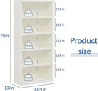 blini 5-Shelf Tall Bookcase White Wooden Bookshelves 33in Wide 5 Tier Bookcases - Image 3