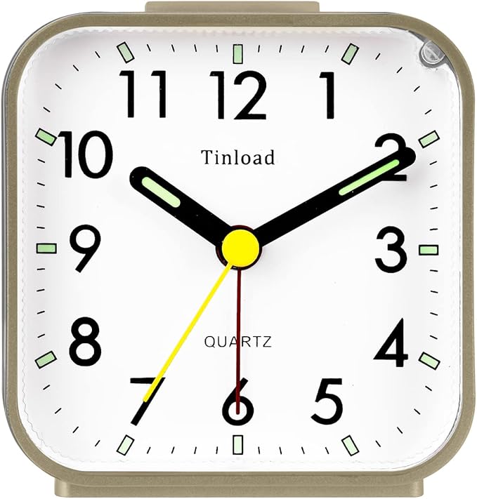 Tinload Small Battery Operated Analog Travel Alarm Clock Silent Non Ticking by Tinload