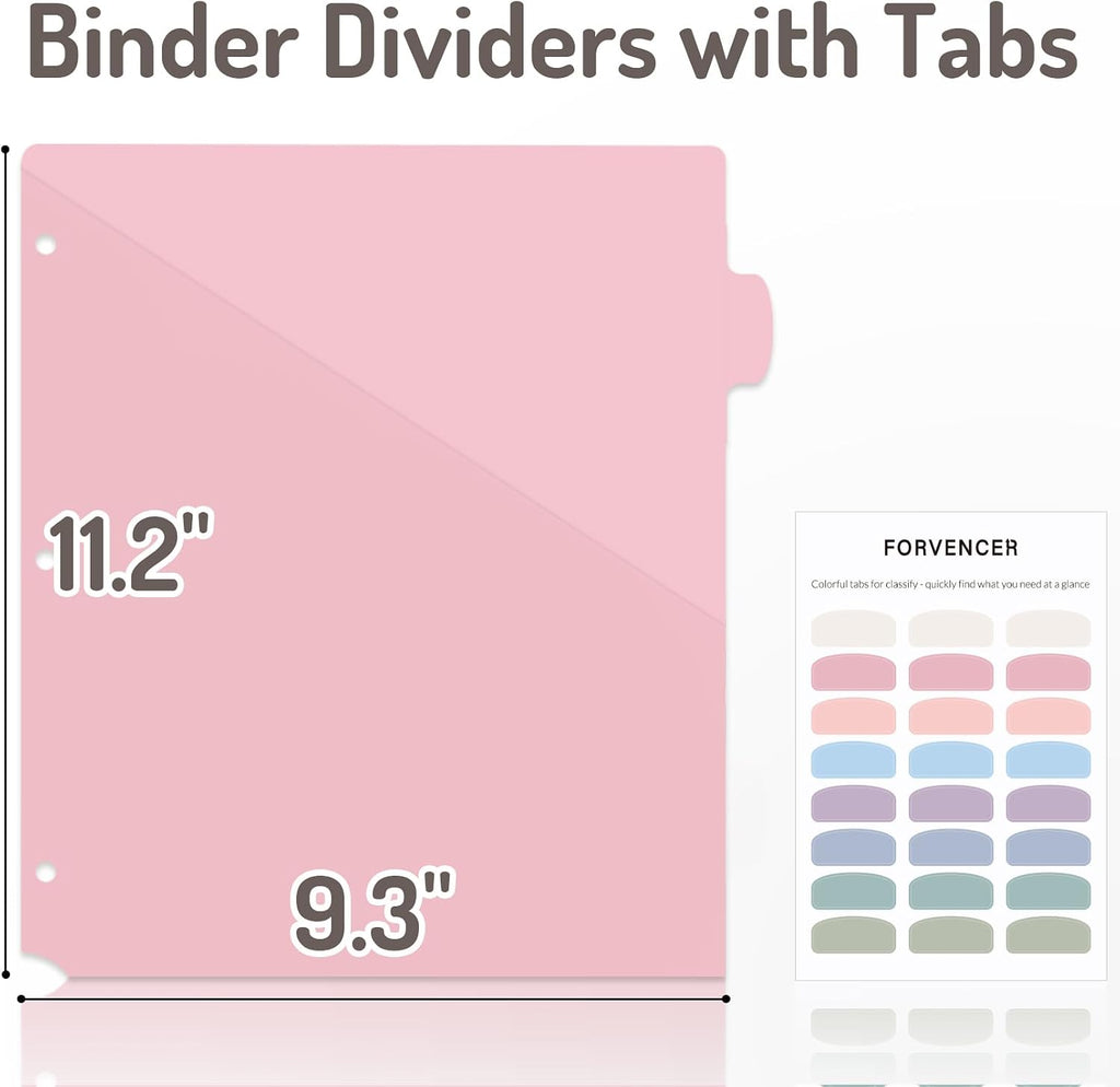 Forvencer 8 Counts Dividers with 2 Pockets, Binder Dividers with Tabs | 8 Tabs Binder Dividers for 3 Ring Binder, School Office Organization, Multicolor, Letter Size, 1 Set