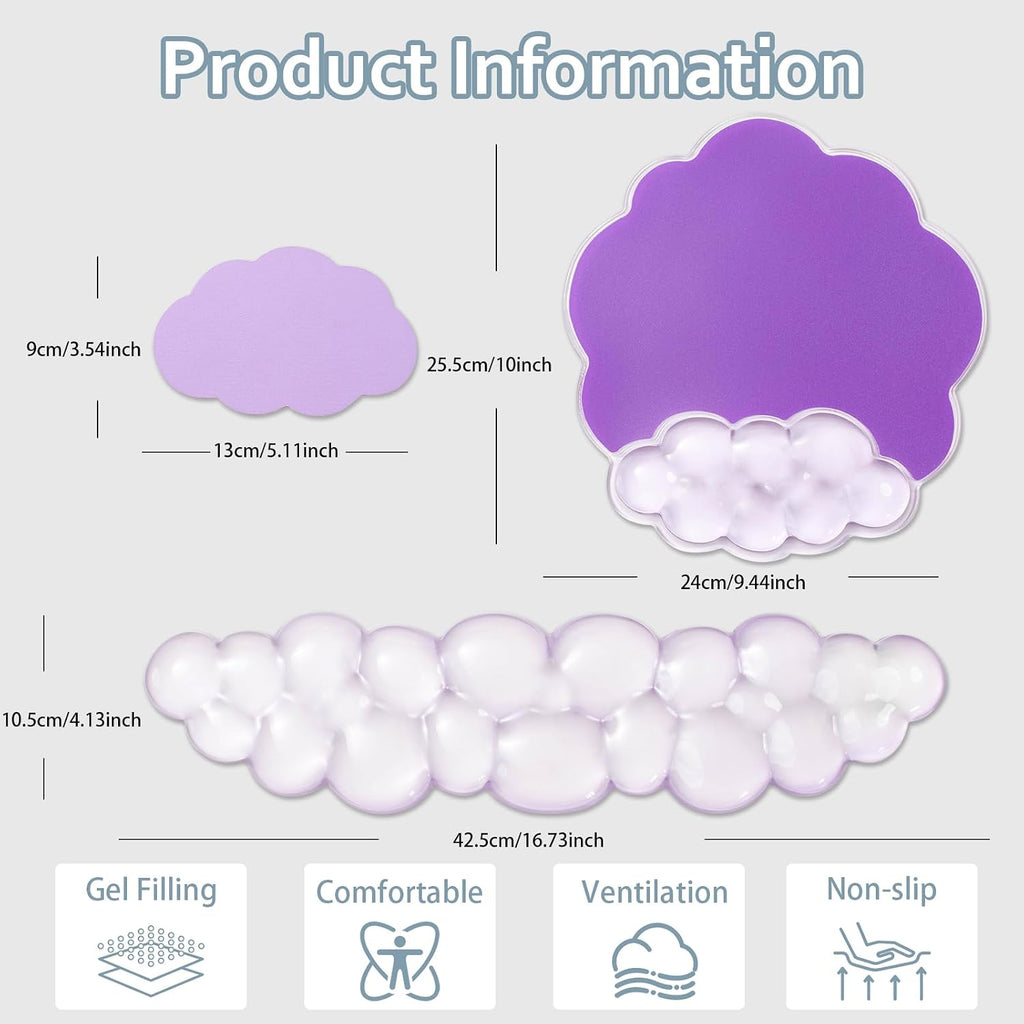3 in 1 Cloud Keyboard Wrist Rest, Ergonomic Gel Wrist Support Pad for Desk | Soft Gel Arm Rest Heat Dissipating Reduce typing wrist pain Office Accessories