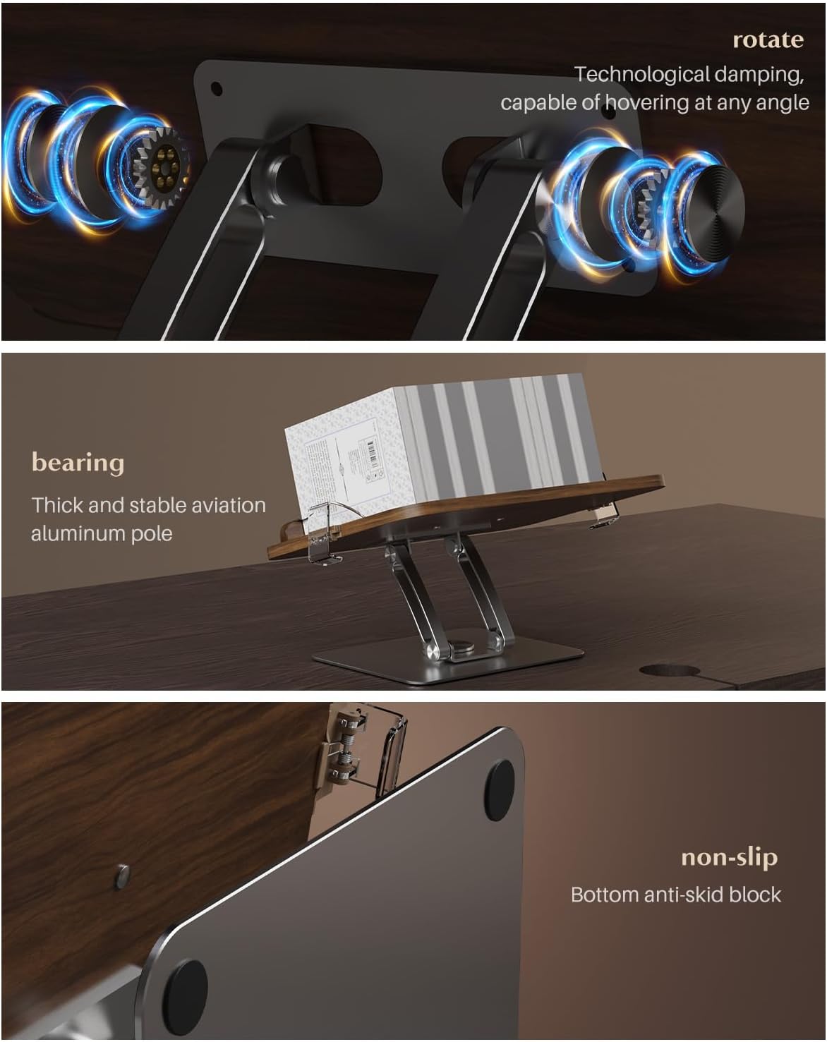 Book Stands for Reading,Adjustable Book Holder with 360° Rotating Metal Base,...