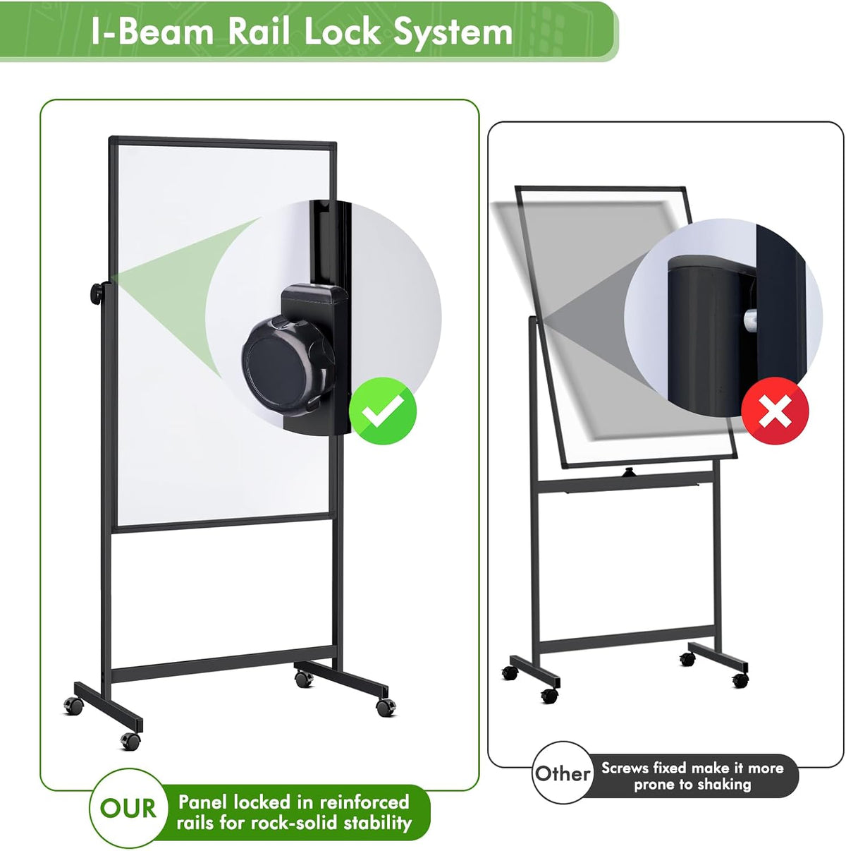 Rolling Whiteboard on Wheels 48" x 32" Aluminum Frame (Black)