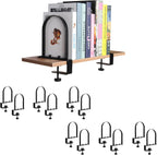WOMACO Book Ends for Heavy Books, Heavy Duty Bookend for Shelves, Super Steady Clamp-On Non-Skid Metal Book Shelves Holders Stoppers for CDs, Vinyl Records (Black, 6 Pairs)