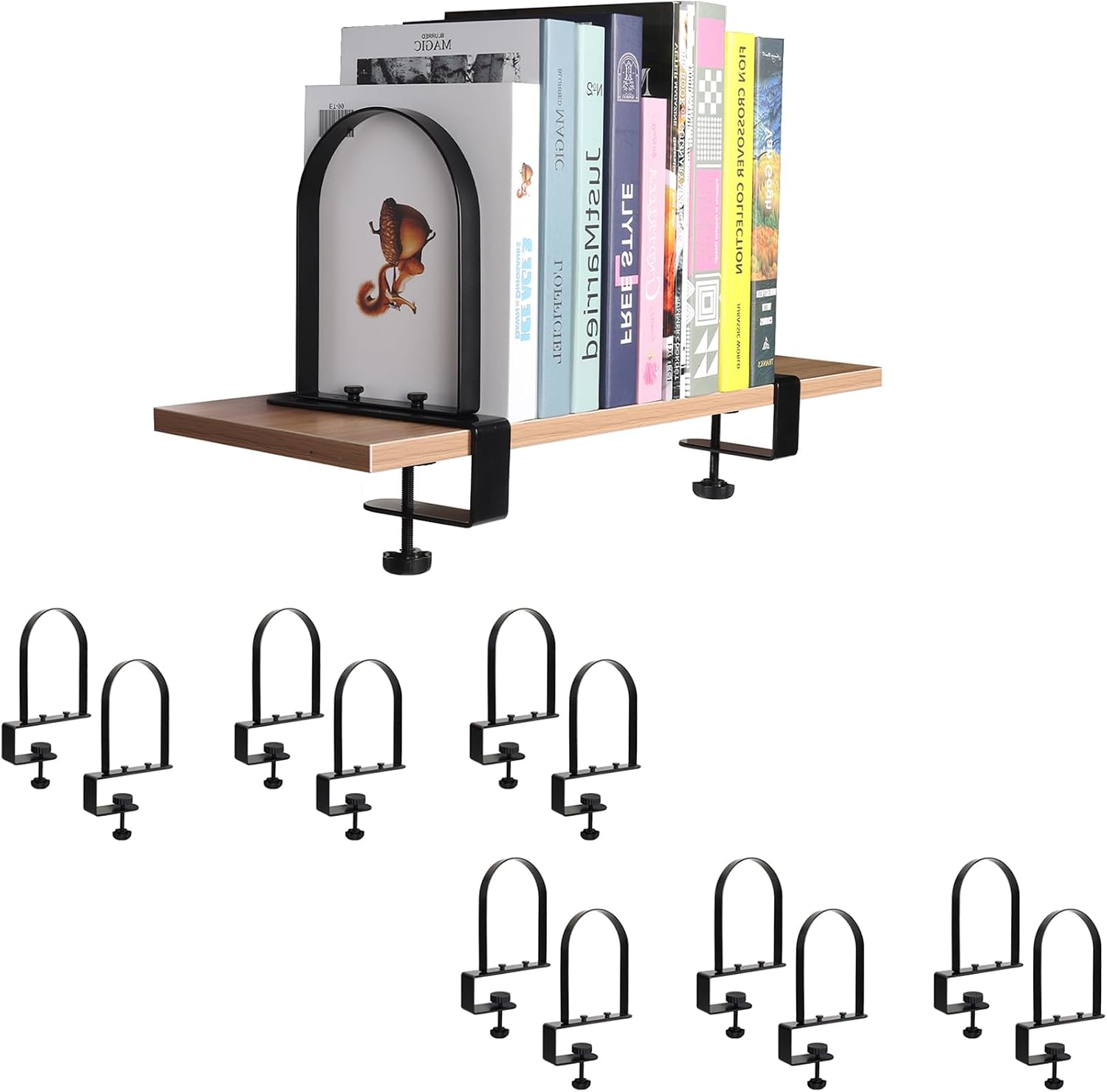 WOMACO Book Ends for Heavy Books, Heavy Duty Bookend for Shelves, Super Steady Clamp-On Non-Skid Metal Book Shelves Holders Stoppers for CDs, Vinyl Records (Black, 6 Pairs)