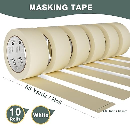 EFOK 10 Pack Masking Tape 2 Inch Wide Bulk, 2026 Upgrade White Painters Tape - Image 4