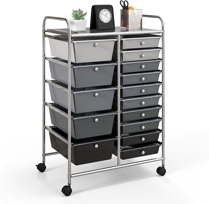 GOFLAME 15-Drawer Rolling Storage Cart, Craft Storage Cart by GOFLAME