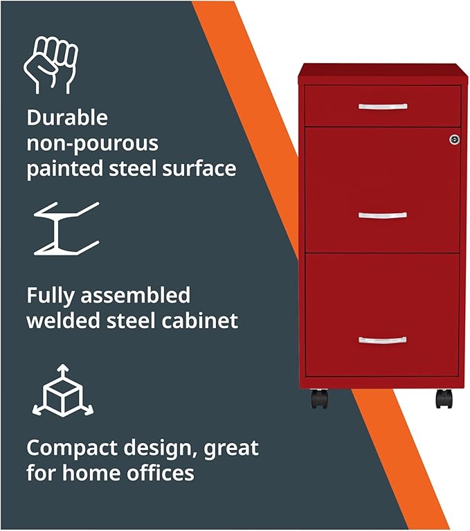 LYS SOHO Box/File/File Mobile Red File Cabinet, 3 Drawer - Image 4
