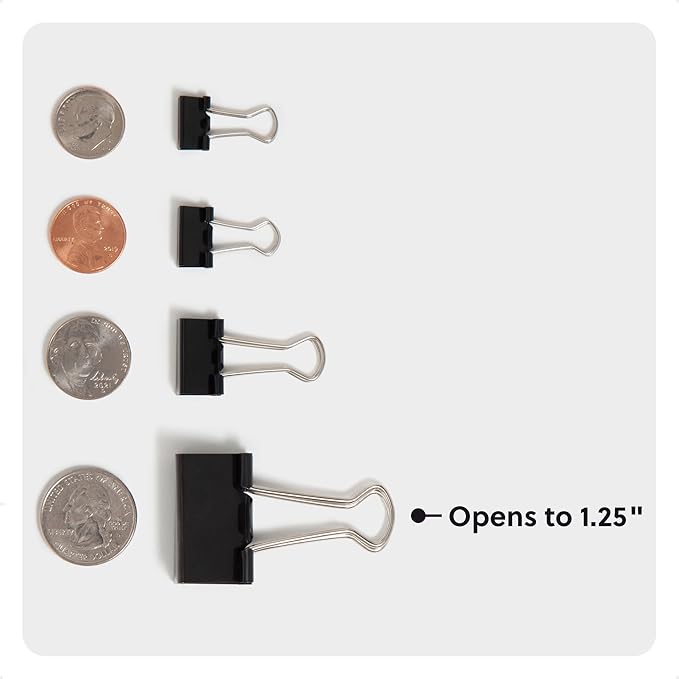 U Brands Binder Clips, Medium 1-1/4" Width, 1/2" Paper Holding Capacity - Image 5