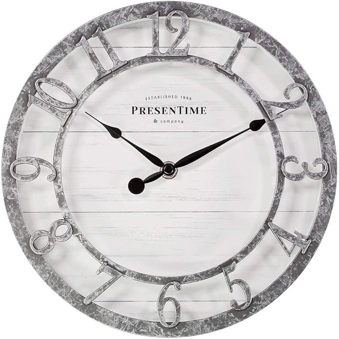 Presentime & Co 10" Farmhouse Series Wall Clock, Quartz Movement, Shiplap Style by Presentime