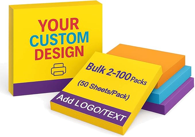 Bulk Personalized Sticky Notes 3"x3" – Custom Logo or Text Notepads, 50 Sheets by Syntix