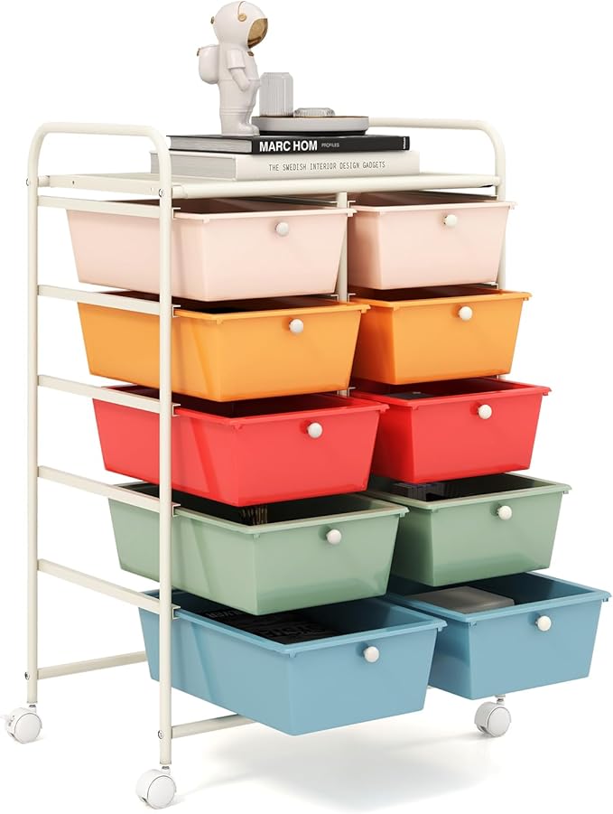 GOFLAME 10-Drawer Rolling Storage Cart, Art Craft Storage Organizer on Wheels by GOFLAME