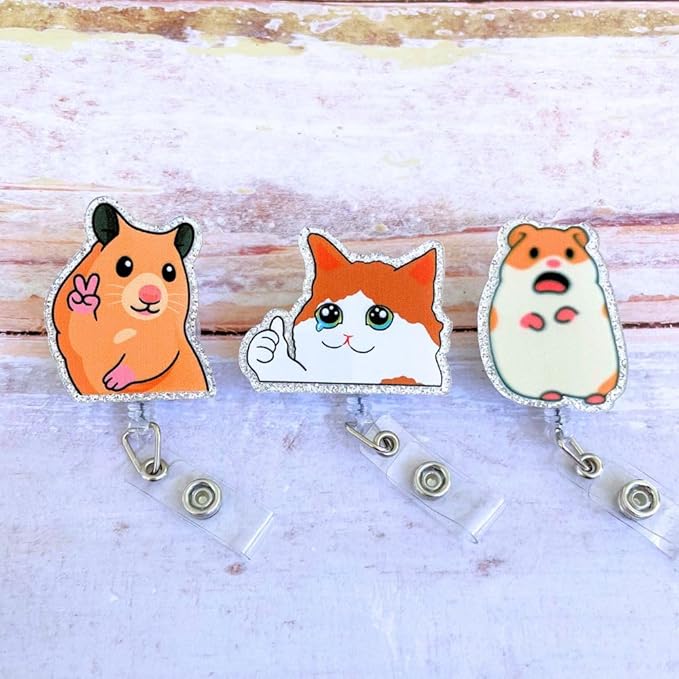 3PC Meme Animals Badge Reels Cute Funny Meme Hamster Crying Cat Cartoon - Image 3