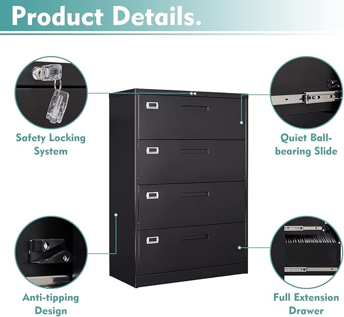 MIIIKO 4 Drawer Lateral File Cabinet - Image 5