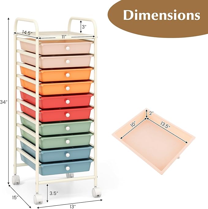 GLACER 10 Drawers Rolling Cart, Storage Cart - Image 3