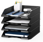 4 Pack Stackable Paper Trays for Letter Documents, Desktop File Organizers for by Delifox