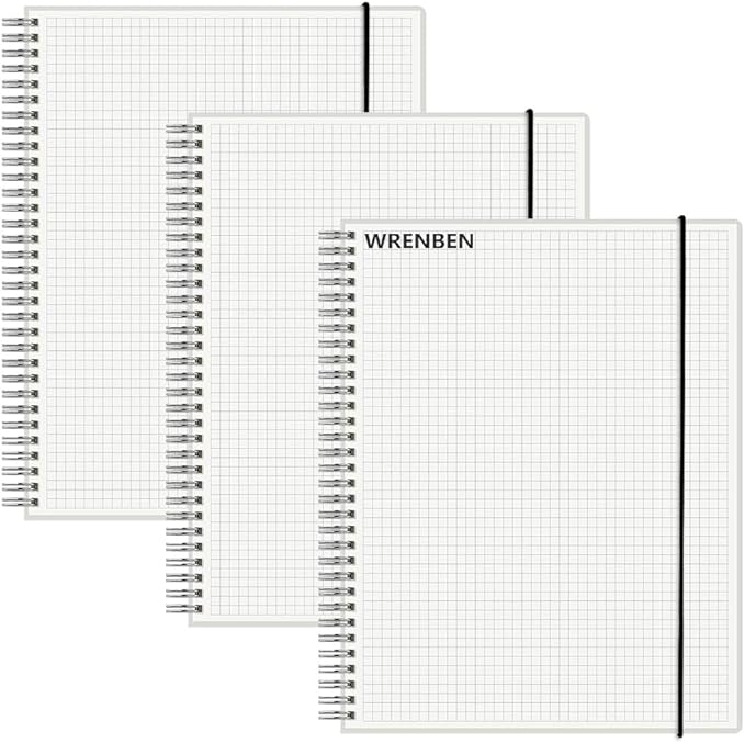 WRENBEN 3PCS Graph Grid 120GSM Thick Paper Spiral Notebooks by WRENBENNOTEBOOK