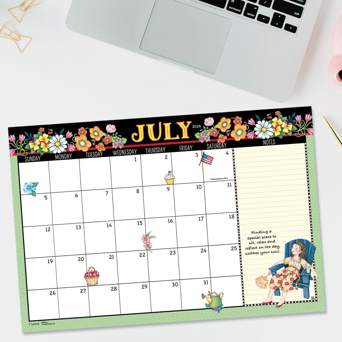 Current 2026 Desk Calendar Pad | Mary Englebreit, 11" x 16-1/4", Large 24-Month, Bookstore-Quality, For Kitchen & Office