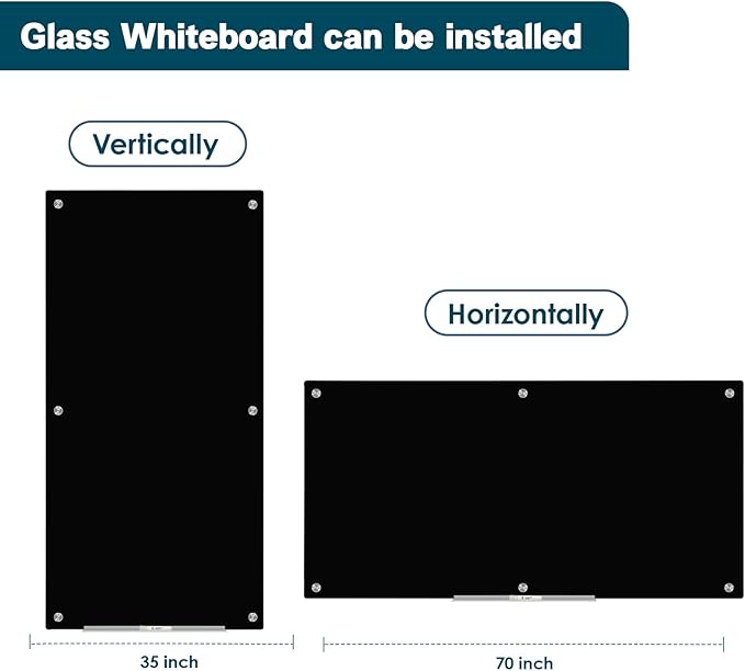 J&J worldwide Magnetic Black Glass Whiteboard 6' x 3', 70 x 35 Inches Large - Image 3