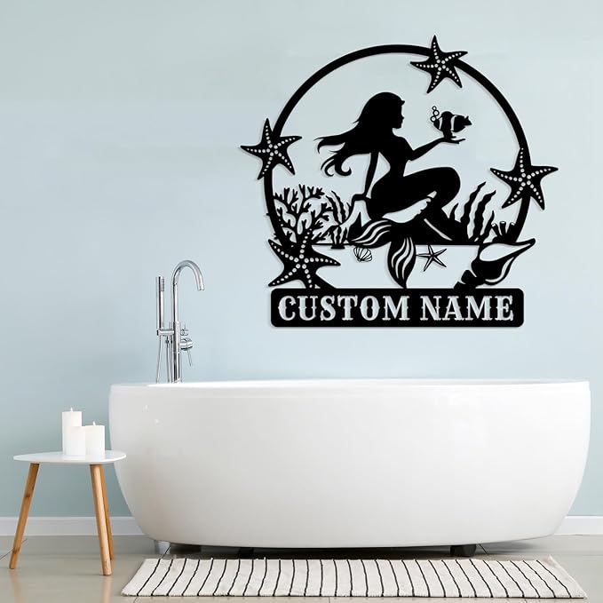 Custom Mermaid Metal Sign, Personalized Name, Wall Decor, Beach Theme, Girls - Image 2