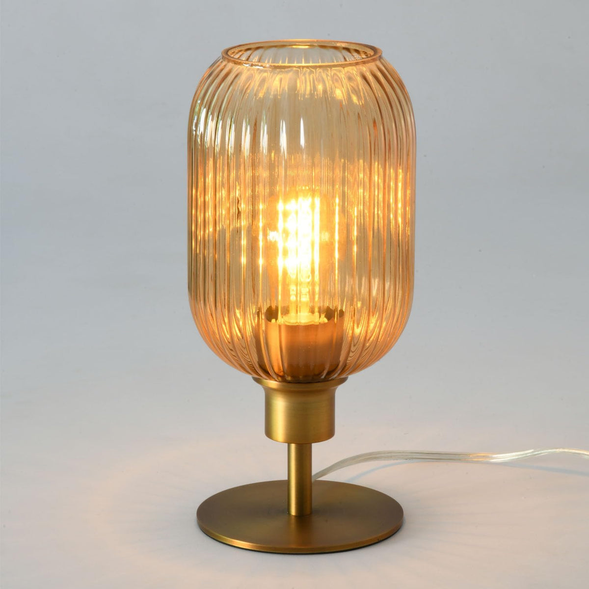 Mid Century Glass Table Lamp, Timer Build-In, Dimmable Desk Lamp, Amber