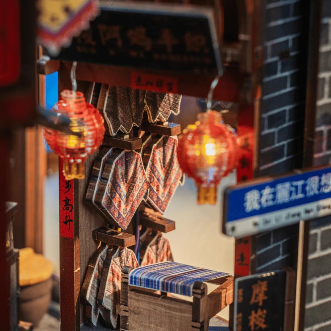 Lijiang Ancient Town DIY 3D Wooden Booknook for Adults, Teens and Book Lovers, Bookshelf Insert Library Decor, Creative Gift for Family, Friends, and Elderly