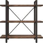 3 Tier Bookshelf Modern Rustic Open Bookshelf Office Solid Wood Bookcase and - Image 5