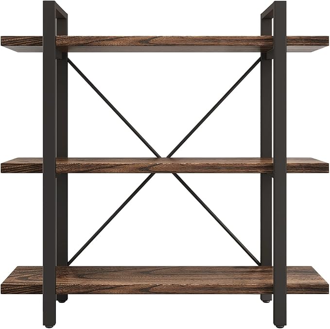 3 Tier Bookshelf Modern Rustic Open Bookshelf Office Solid Wood Bookcase and - Image 5